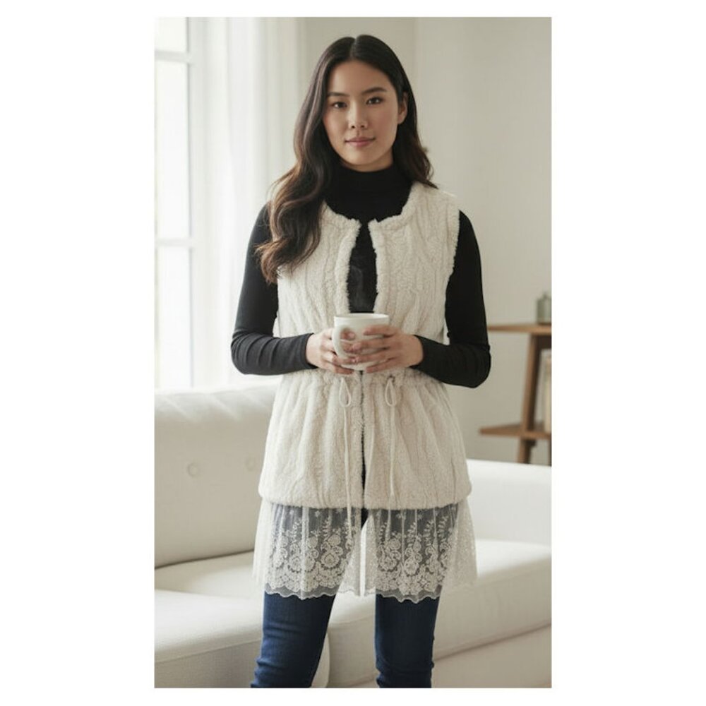 Fur Vest, Gathered Waist, Lace Bottom from Altar'd State